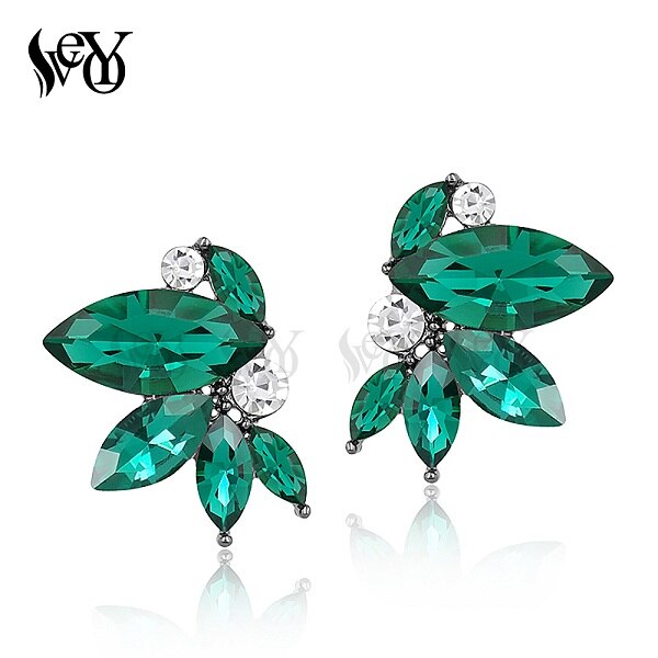 VEYO 3 Kleur zwart Rood Groen Glanzende Kristallen Oorbellen Wing shape Oorbellen voor Vrouwen Strass Vrouwelijke Trendy Sieraden: green