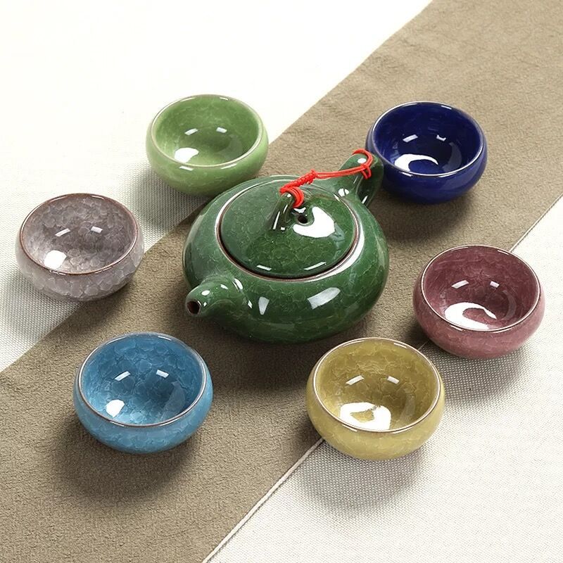 Chinese Kungfu Tea Sets Ice break Porcelain Tea Pot Tea Cups (7pcs) Tea Service Set