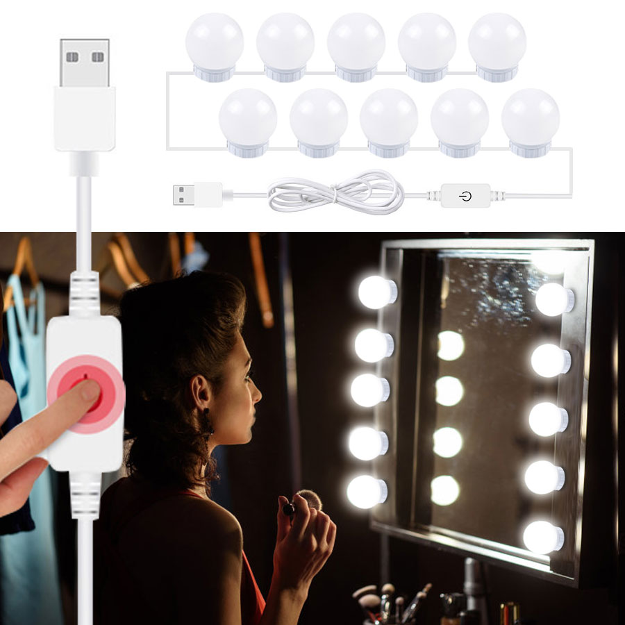 5v usb led forfængelighed lys berøringssensor switch dæmpbar makeup lampe væg spejl lyspære til dressing makeup bord elskere