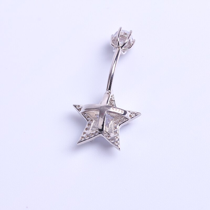 Anillos de ombligo de Plata de Ley 925 con forma de estrella CZ Piercing para el vientre joyería corporal para mujeres 1 Uds