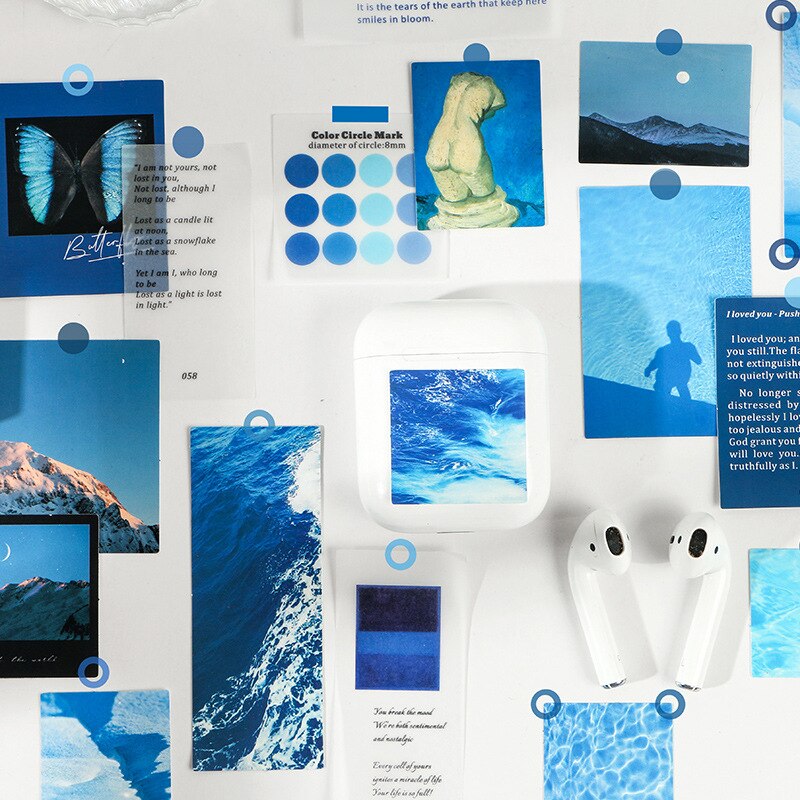30 pièces/paquet si la série bleue Journal autocollants décoratifs Scrapbooking bâton étiquette Journal papeterie Album autocollants