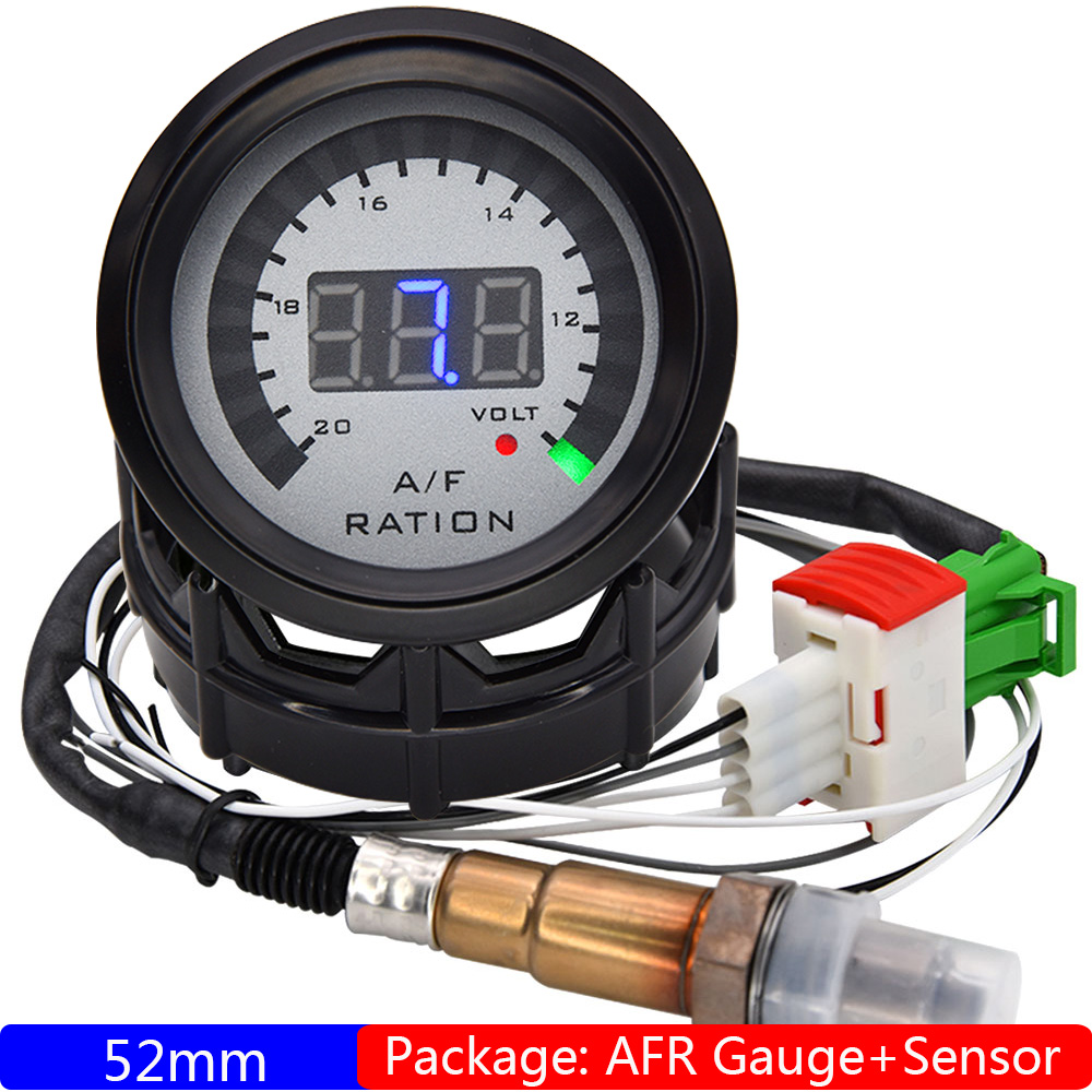 Medidor de relación aire-combustible de 52 mm Pantalla digital AFR Sensor de oxígeno O2 de banda estrecha 0258006028 Medidor de coche ahumado para coche de gasolina 12V: Marfíl