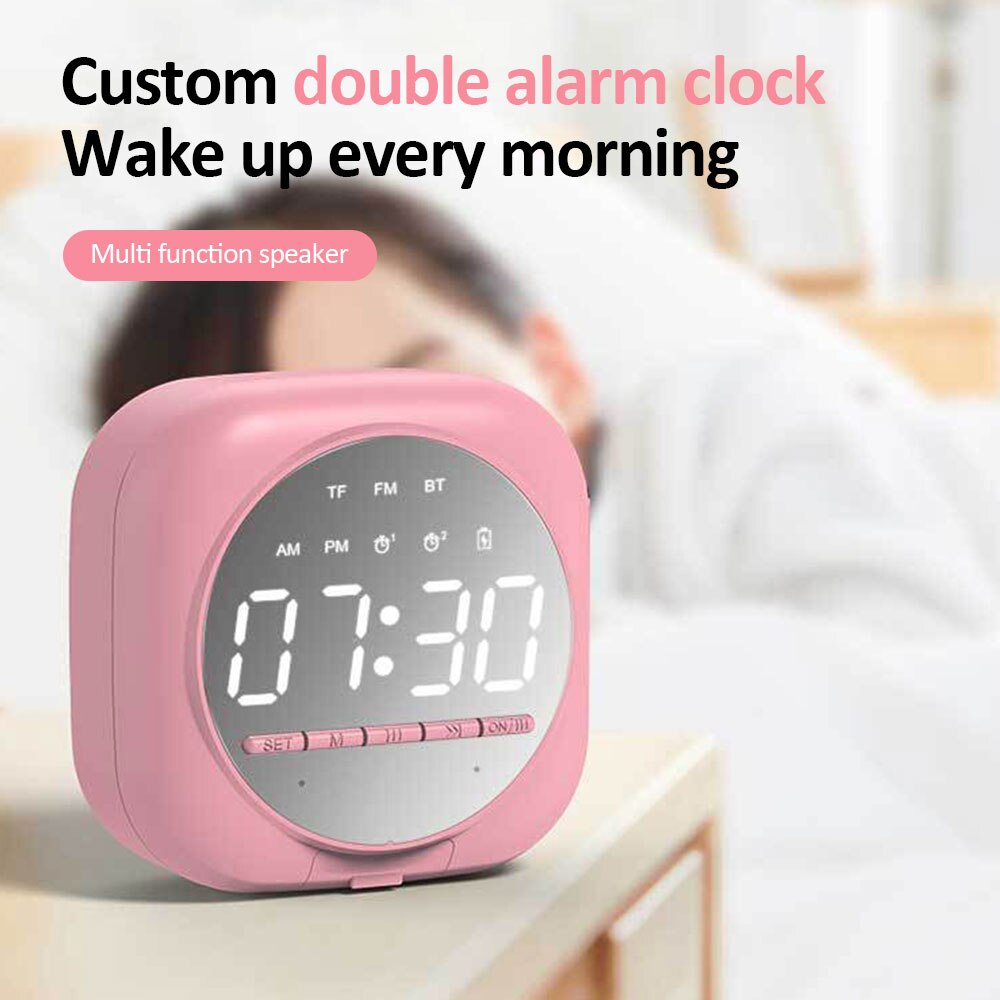 Multifunction Alarm Clock Bluetooth Speaker With FM Radio LED Snooze Wireless Subwoofer Music Player Table Clock Phone Stand