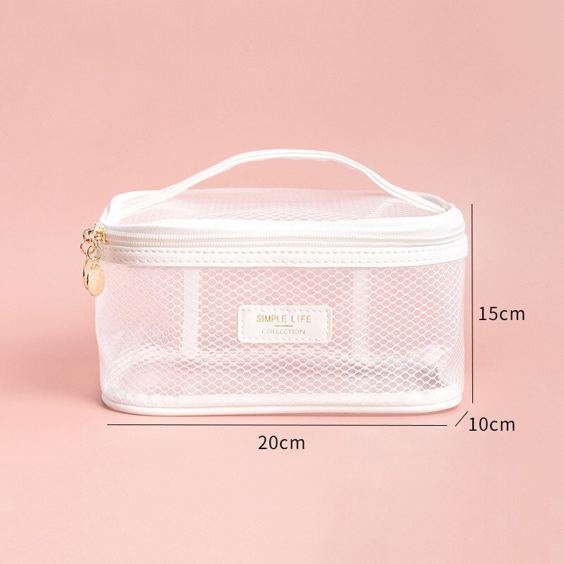 PURDORED 1 Pc Gittergewebe-groß Kosmetik Tasche Wasserdichte Klar Frauen machen-hoch Tasche Reise Reißverschluss Weibliche Schönheit fallen Waschen Kulturbeutel: L Weiß