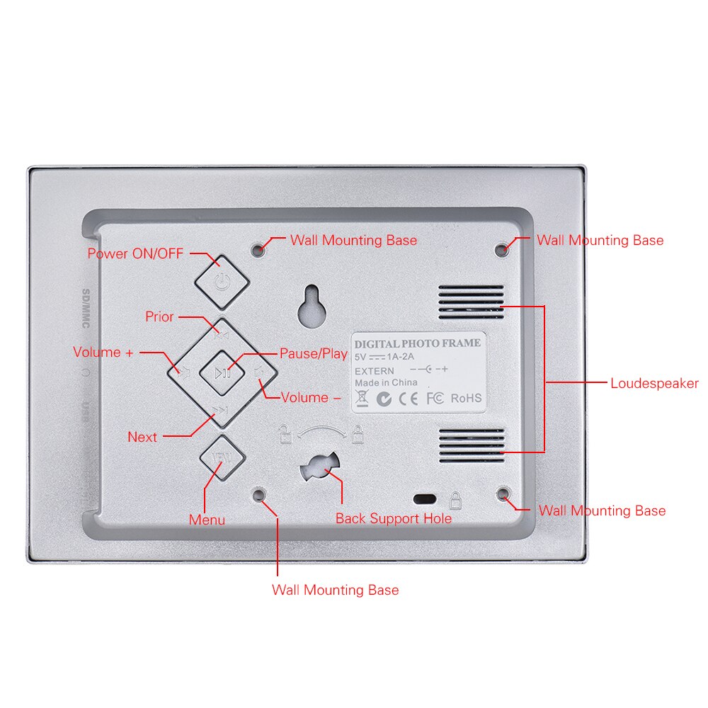 Andoer 7 "LED Digital Foto Rahmen 720P Video/Musik/Kalender/Uhr/TXT Player 1024*600 auflösung Metall Rahmen w/Fernbedienung