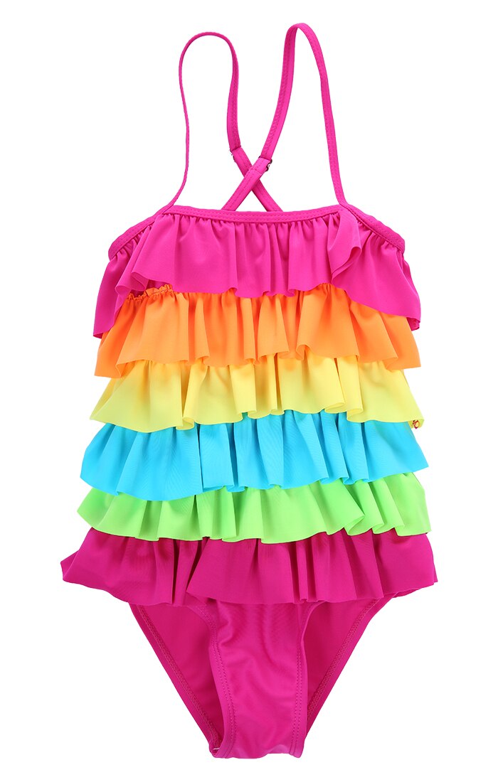 Et stykke små piger regnbue badedragt sommer strandtøj farverigt lagdelt stribet bikini badetøj badebadedragt super cutr: 8 9 år