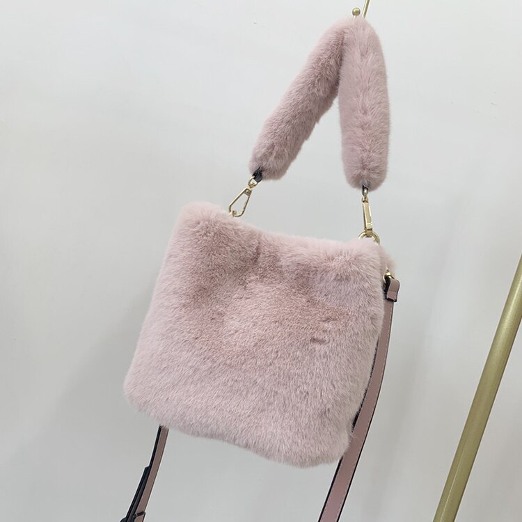 Frauen Nette Faux Pelz Eimer Taschen Mädchen Kreuz-körper Handtaschen Schulter Tasche: Rosa