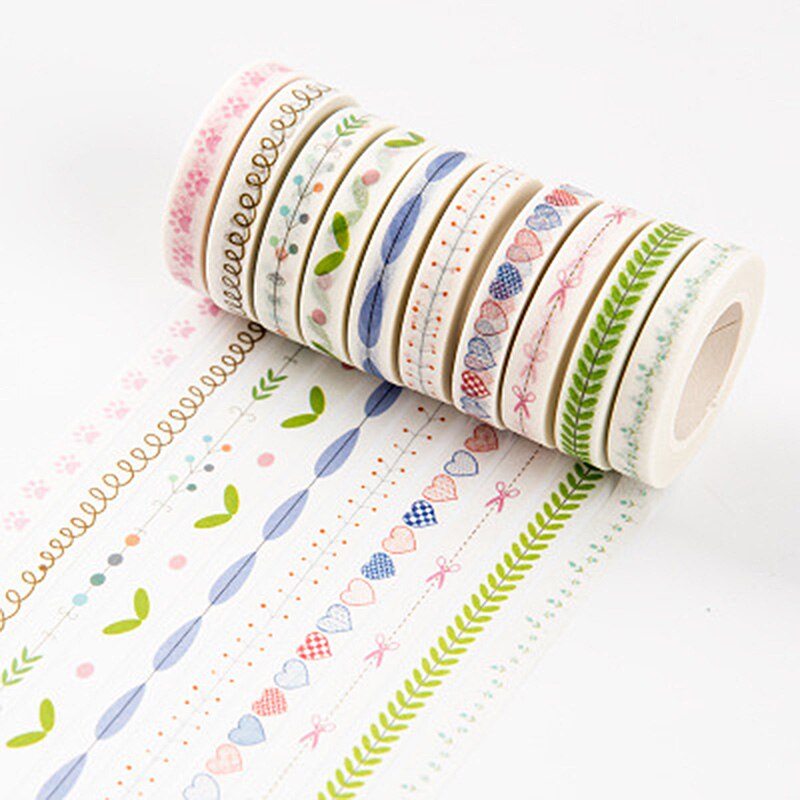 Washi Tape 10 m * 7mm Liefde En Bladeren Plant Scrapebooking Diy Stickers Decoratieve Afplakband Voor Verjaardagsfeestje decoratie