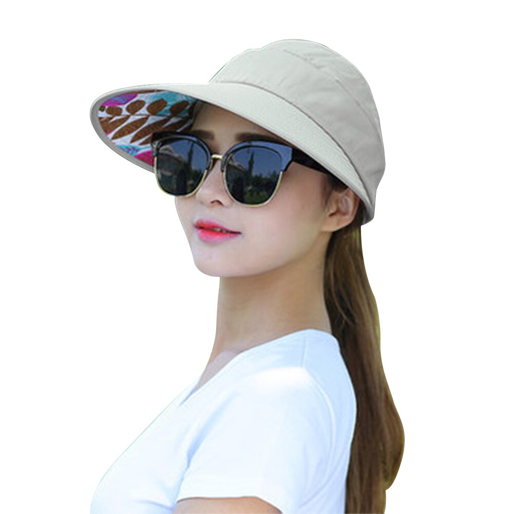 Sombrero plegable de verano para mujer, gorra con visera ancha, sombrero de protección solar UV para vacaciones de mujer, sombrero de visera para playa #05: beige