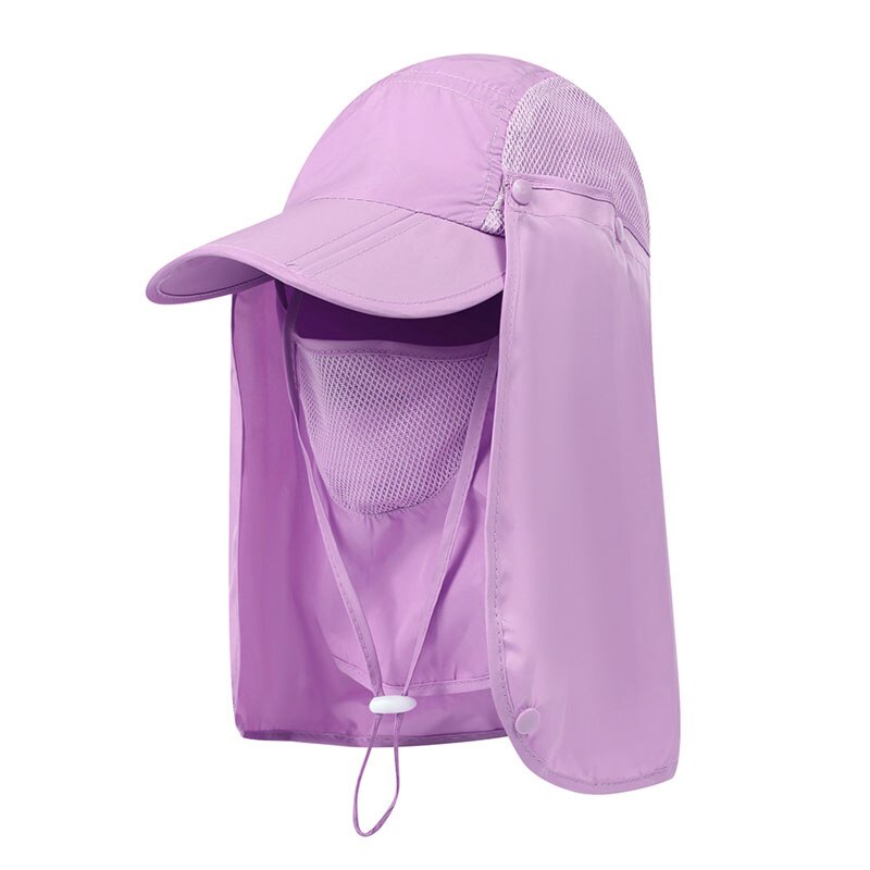Gorros de solapa de nailon de secado rápido con correa de barbilla de 360 grados parasol protección UV cara plegable máscara