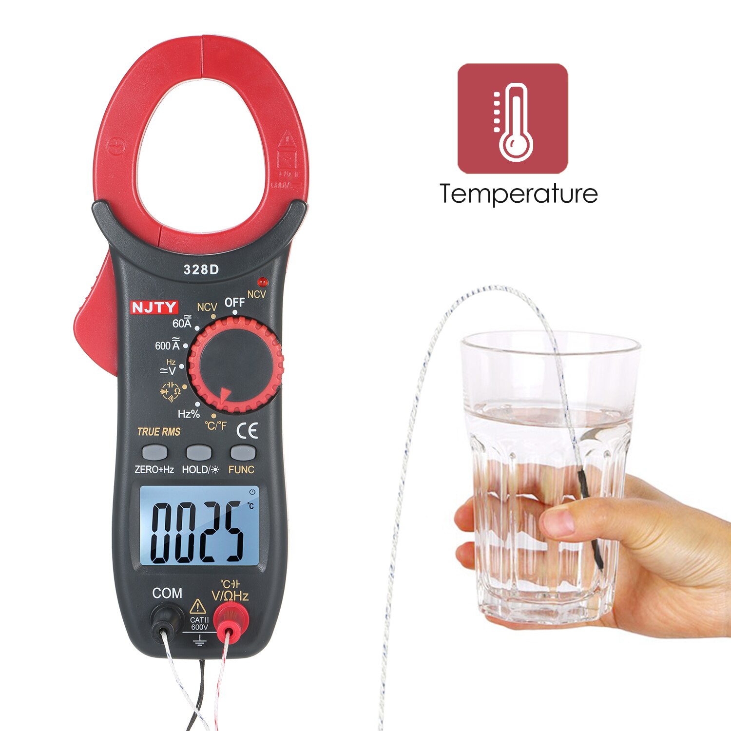 NJTY 328D Klemme Meter NCV 600A Mit Temperatur Prüfung Auto True RMS Hohe Präzision Multimeter Widerstand Frequenz Kapazität