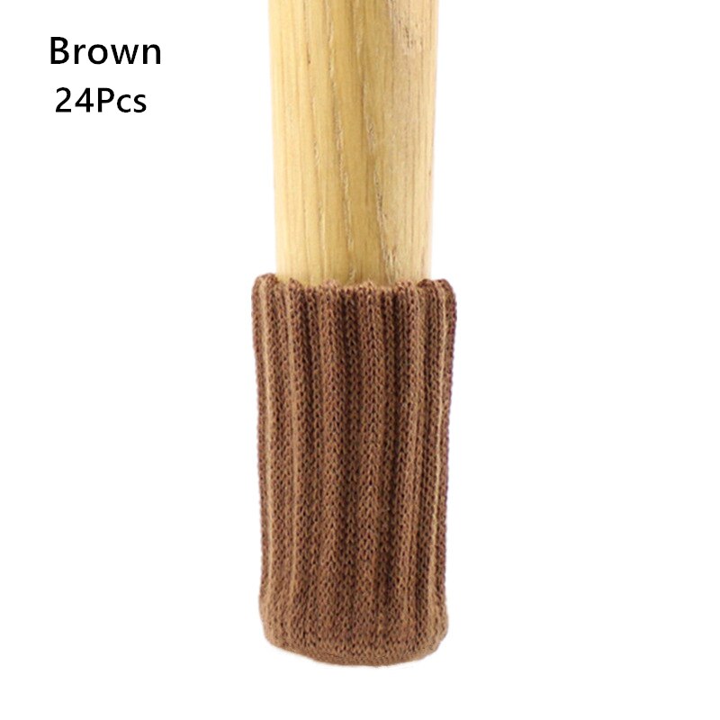 24 stk / sæt skridsikker strikket bomuldsstol benkapper møbler bordfødder sokker trægulvbeskyttere hjemmeindretning: Brun