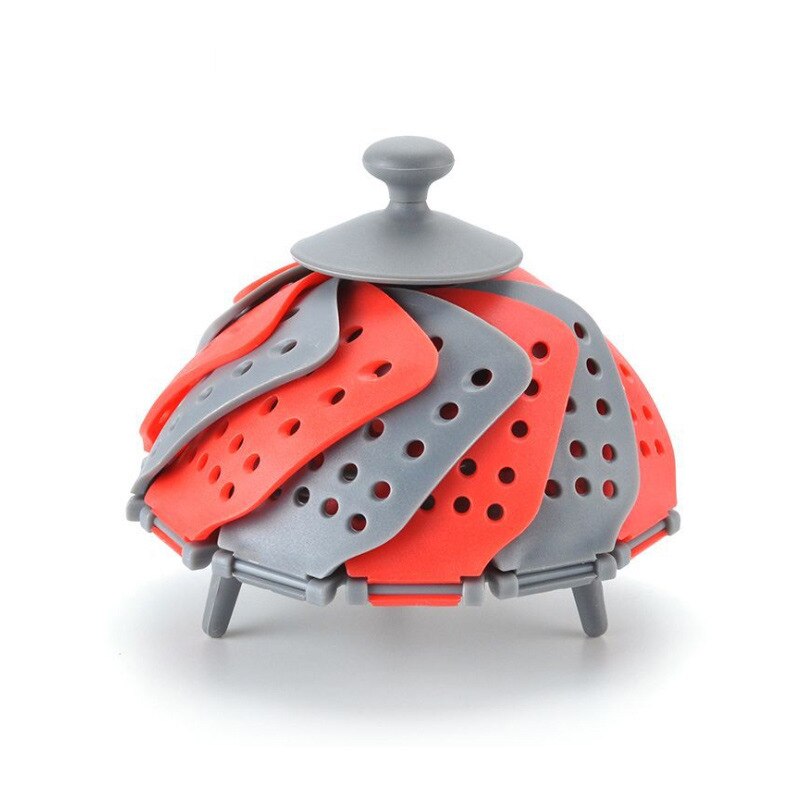 Kookgerei Plastic Stomen Voedsel Mand Mesh Siliconen Kraan Stoomboot Vouwen Voedsel Groente Vapor Fornuis Schotel Opvouwbare Stoomboot: Red