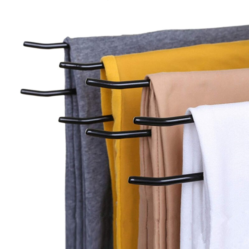 Metal Slacks/Trousers Hangers Open Ended Pants Easy Slide Organizers, Chrome and Black Friction, Non-Slip Arms, Set of 10