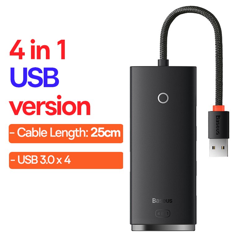 Baseus Usb Hub 4 In 1 Usb C Hub Usb Type C Naar Multi Usb 3.0 Adapter Voor Macbook Pro air Huawei Mate 30 USB-C 3.0 Splitter: USB 25cm Black