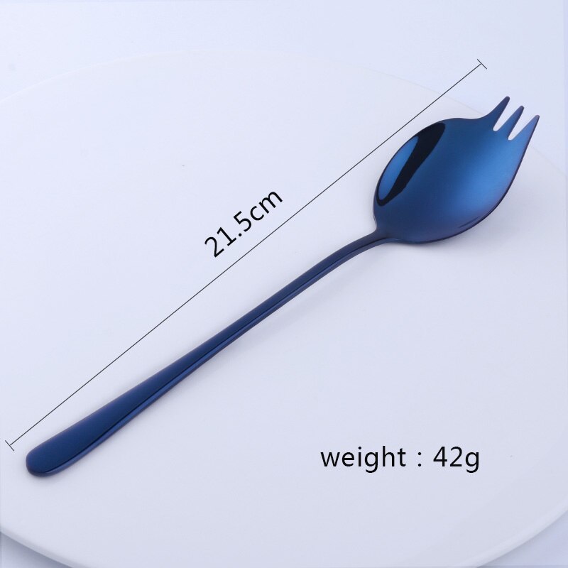 2 in 1 Salad Forks Spoon 304 Stainless Steel Three Tooth Multifunction Dessert Snack Fruit Forks Kitchen Tableware: blue