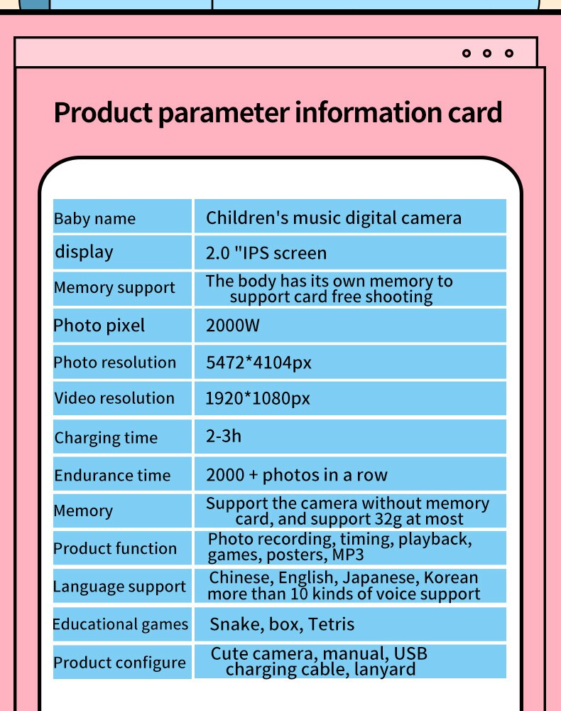 Mini Cartoon Kids Camera Creatieve Kinderen Camera Hd Digitale Camera Draagbare 1080P Camera Voor Kinderen Verjaardag Kerst Cadeau