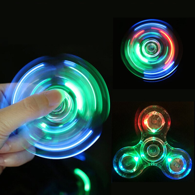 Tri-Spinner Transparante Led Light Hand Spinner Transparant Kristal Kleurrijke Fidget Spinner Anti Stress Vingertop Speelgoed DS39
