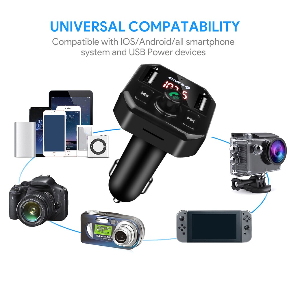 Kebidu handy-ladegerät mit zwei usb-anschlüssen, 3.1a -ladeadapter, automatischer led-anzeige, freisprechfunktion, fm-schnellladefunktion und sender für mobiltelefone