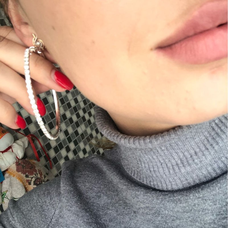 Raexrage 30-100mm Hoops Earrings With Rhinestone Circle Crystal Earrings Big Basketball Wives CZ Hiphop Earrings Women