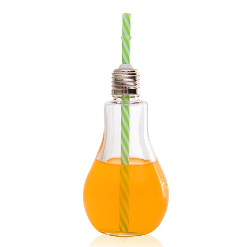 300ml Light Bulb Straw Mug Individual Juice Coke Cup Light Bulb Shape Transparent Mug With Straw Ball Cup Student