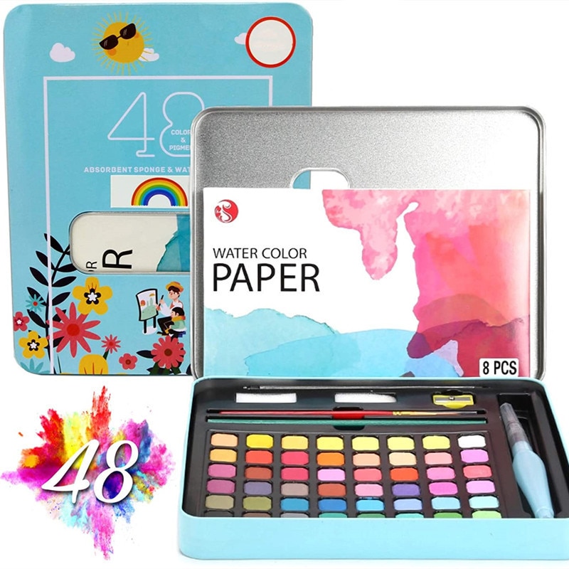 36/48 Kleuren Aquarel Verf In Delicate Doos Effen Aquarellen Met Kwast Aquarel Papier Schilderen Set Art Supplies