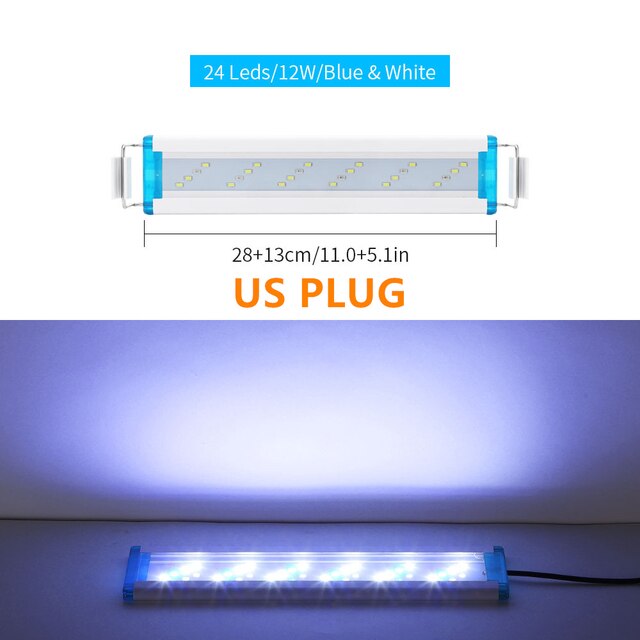 NICREW-Lámpara de Clip de luz LED delgada para acuario, iluminación LED azul y blanca, resistente al agua, brillante, 18-58cm: 28cm US Plug