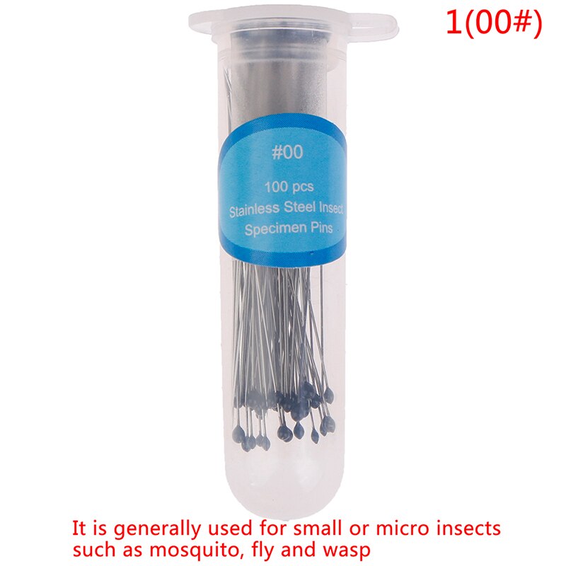 Aguja de espécimen de acero inoxidable con tubo para laboratorio escolar, broche de insecto para entomotología, 100 Uds.: 1