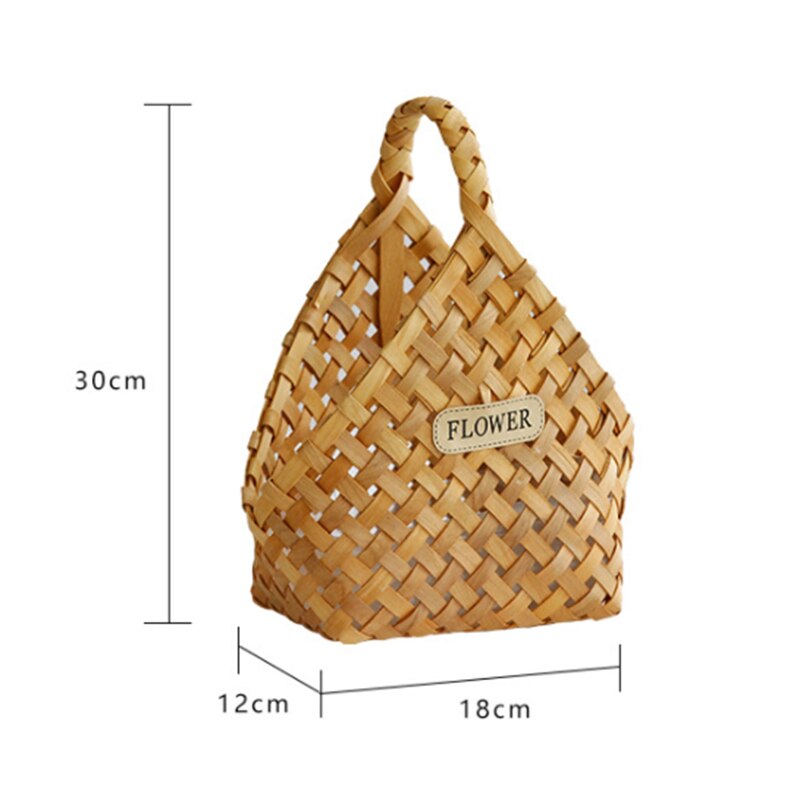 Cesta de mano tejida, cesta hecha a mano con astillas de madera, cesta de mano con flores de ratán