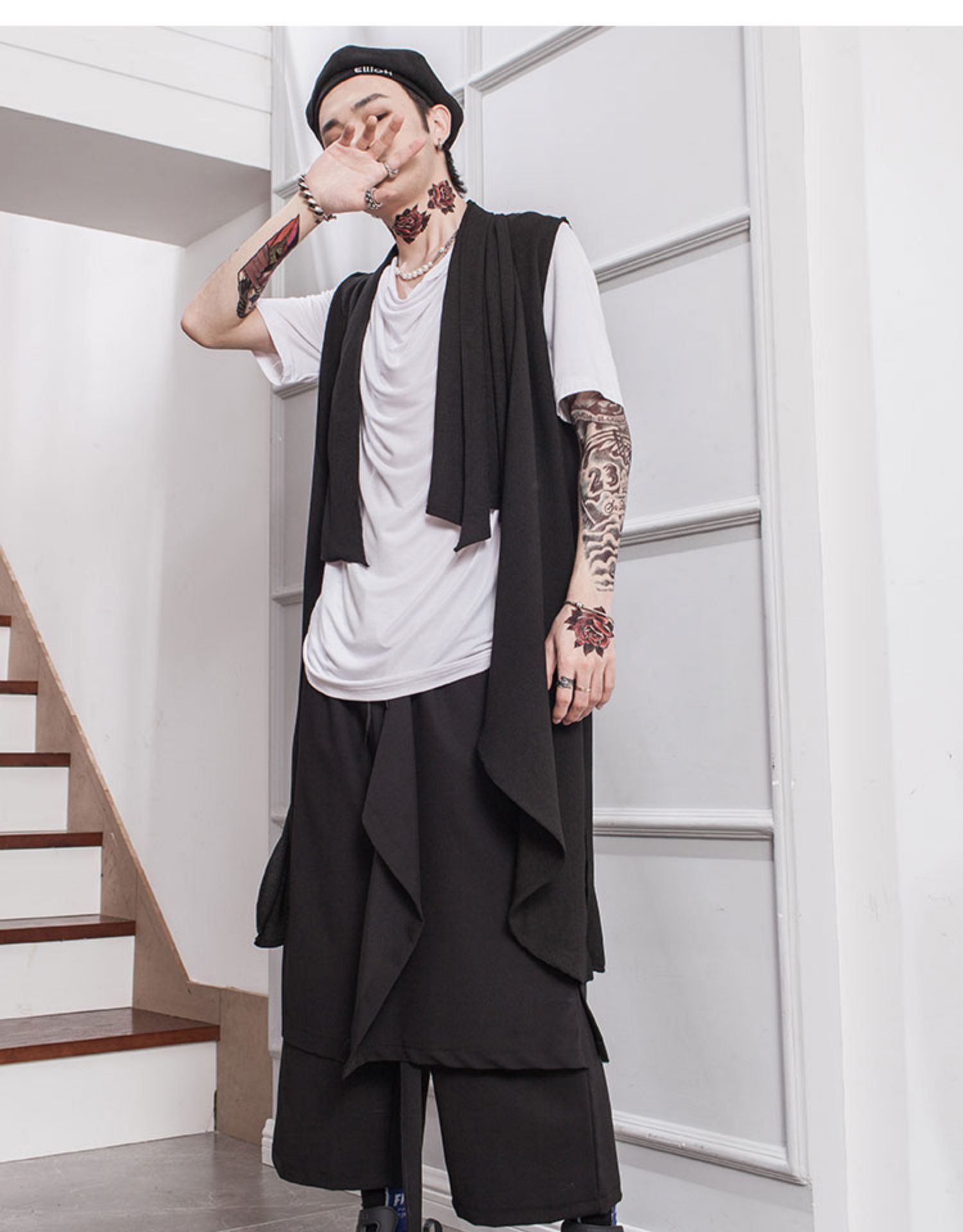 Korean mid summer long sleeveless vest bottom shirt loose youth thin spinning cardigan men
