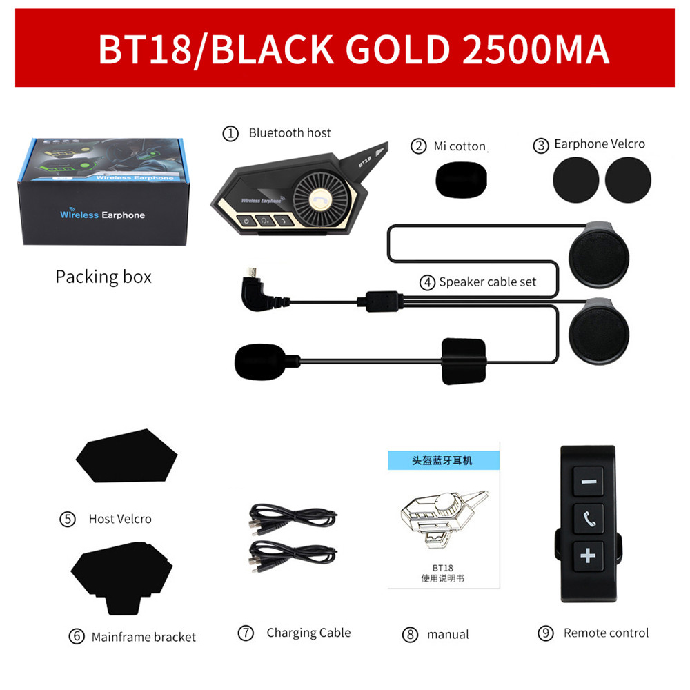 BT-18 Bluetooth 5.0 z kontrolerem kierownicy silnik kask z zestawem słuchawkowym bezprzewodowy zestaw głośnomówiący stereofoniczny ze słuchawkami motocyklowe słuchawki cześć-fi: złoto