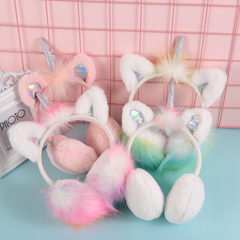 Lovely Winter Ear Muffs Ear Warmer Thicken Plush Unicorn Earmuffs Fluffy Sequin Ear Cover Cute for Cold Weather