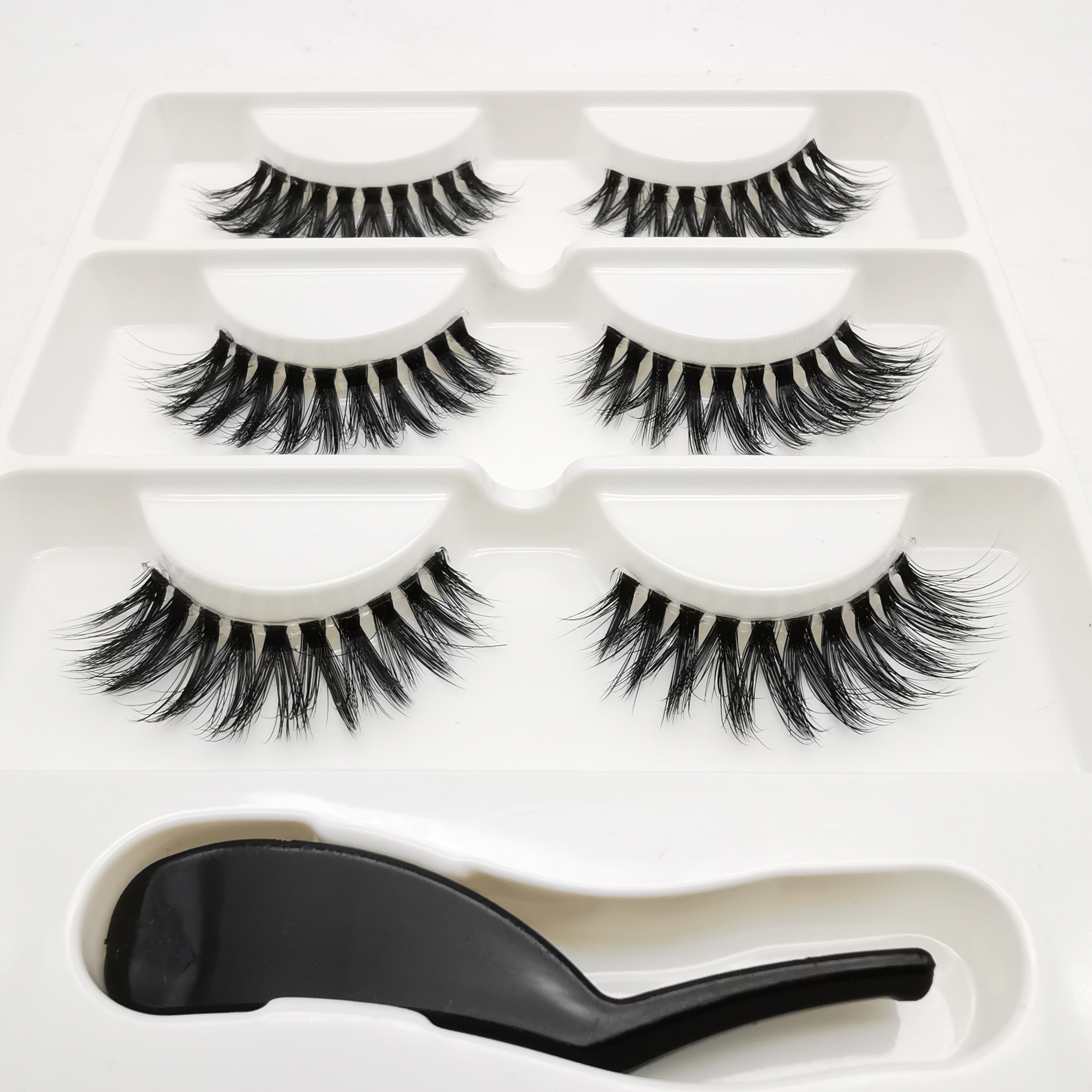 Mink Eyelashes 3 pairs lashes invisible band mink lashes reusable false eyelashes Makeup in Bulk+Eyelash curler: 3pairs-3DFF3