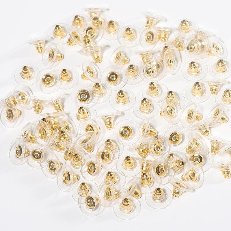 50 stücke DIY Handwerk Zubehör Silizium Zucht Ohrring Zurück Stopper Ohr Beitrag Nüsse Schmuck Erkenntnisse Komponenten Gold und Silber