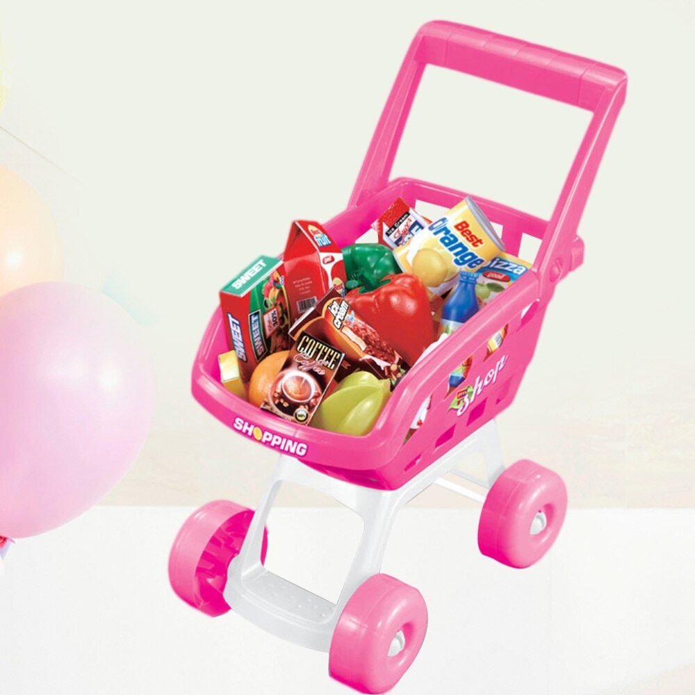 1 Set Shopping Cart Toys Educational Supermarket Toys 1 Trolley 18 Food Fruits for Kids