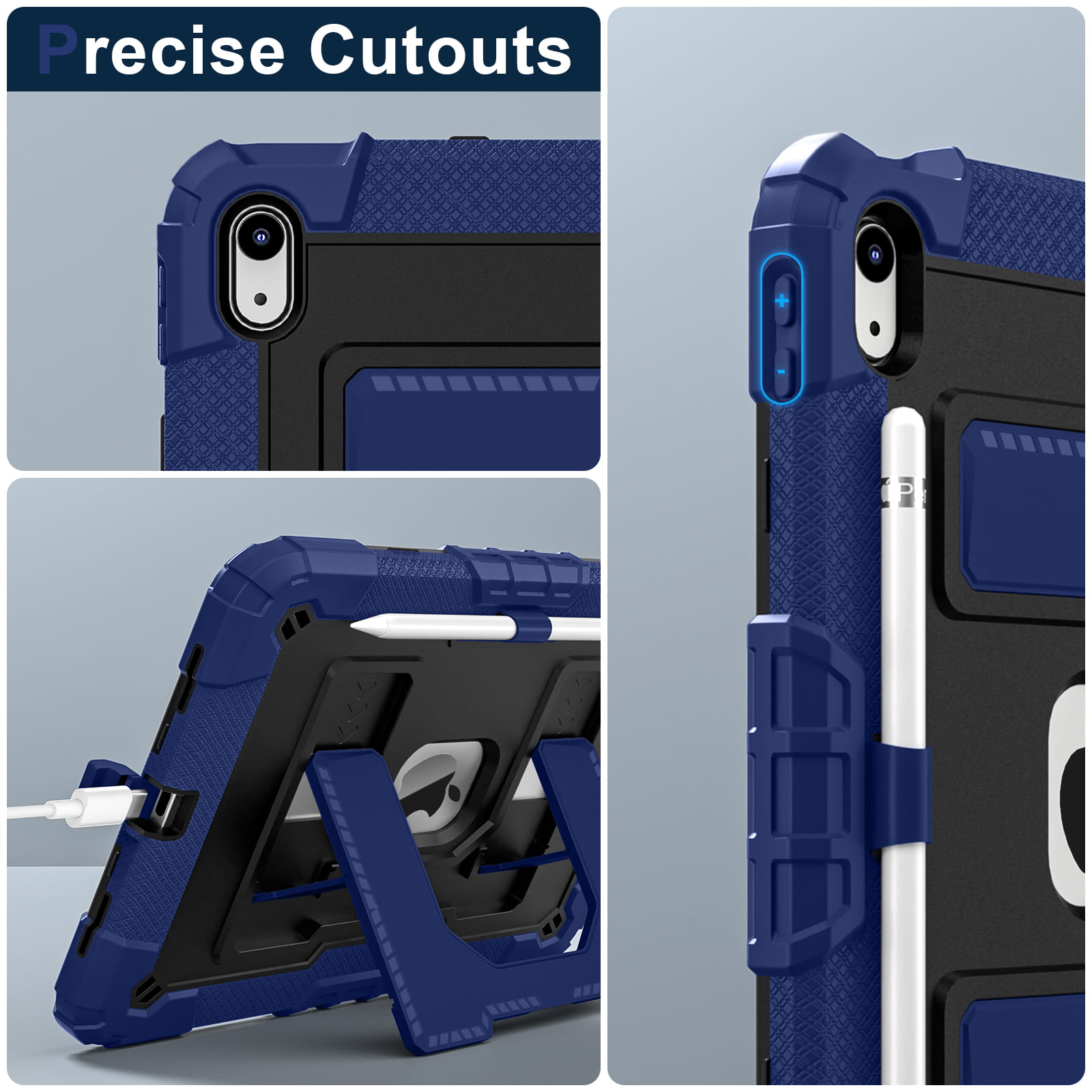 Funda para iPad 10th/A16 2025 de 11 pulgadas con funda para bolígrafo y correa para el hombro - Funda de silicona segura a prueba de golpes para tableta con función de soporte para niños