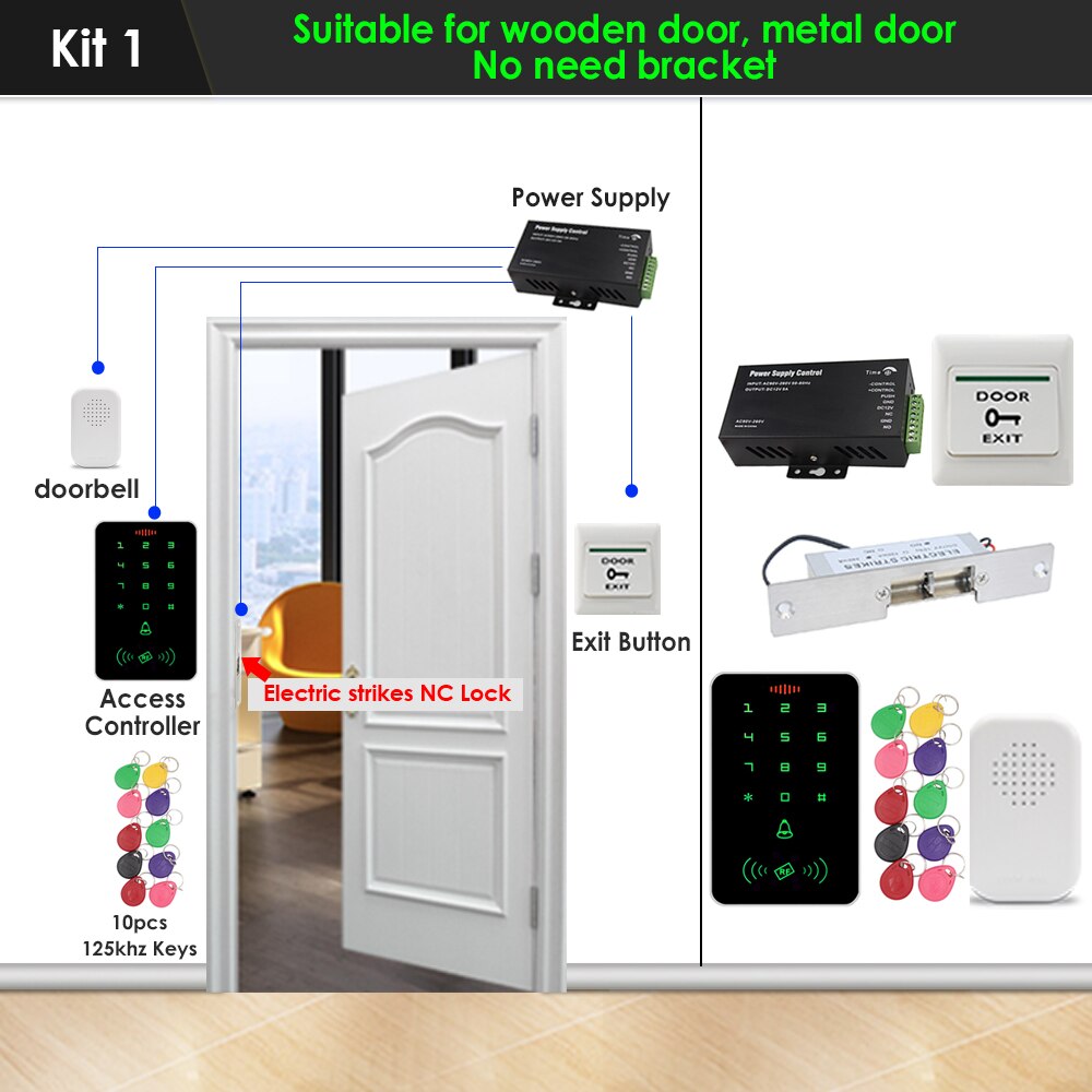 Backlight Wachtwoord Toetsenbord 125Khz Rfid Toegang Controlle Elektronische Toegang Lock Power Toegangscontrole Systeem Kit 1000 Gebruiker: Kit 1