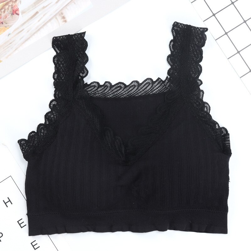 WANAYOU sostén deportivo de encaje para mujer, Top deportivo acolchado Push Up, sostén sin costuras para Yoga, Tops de Yoga para correr sin alambre, ropa interior deportiva transpirable: Black