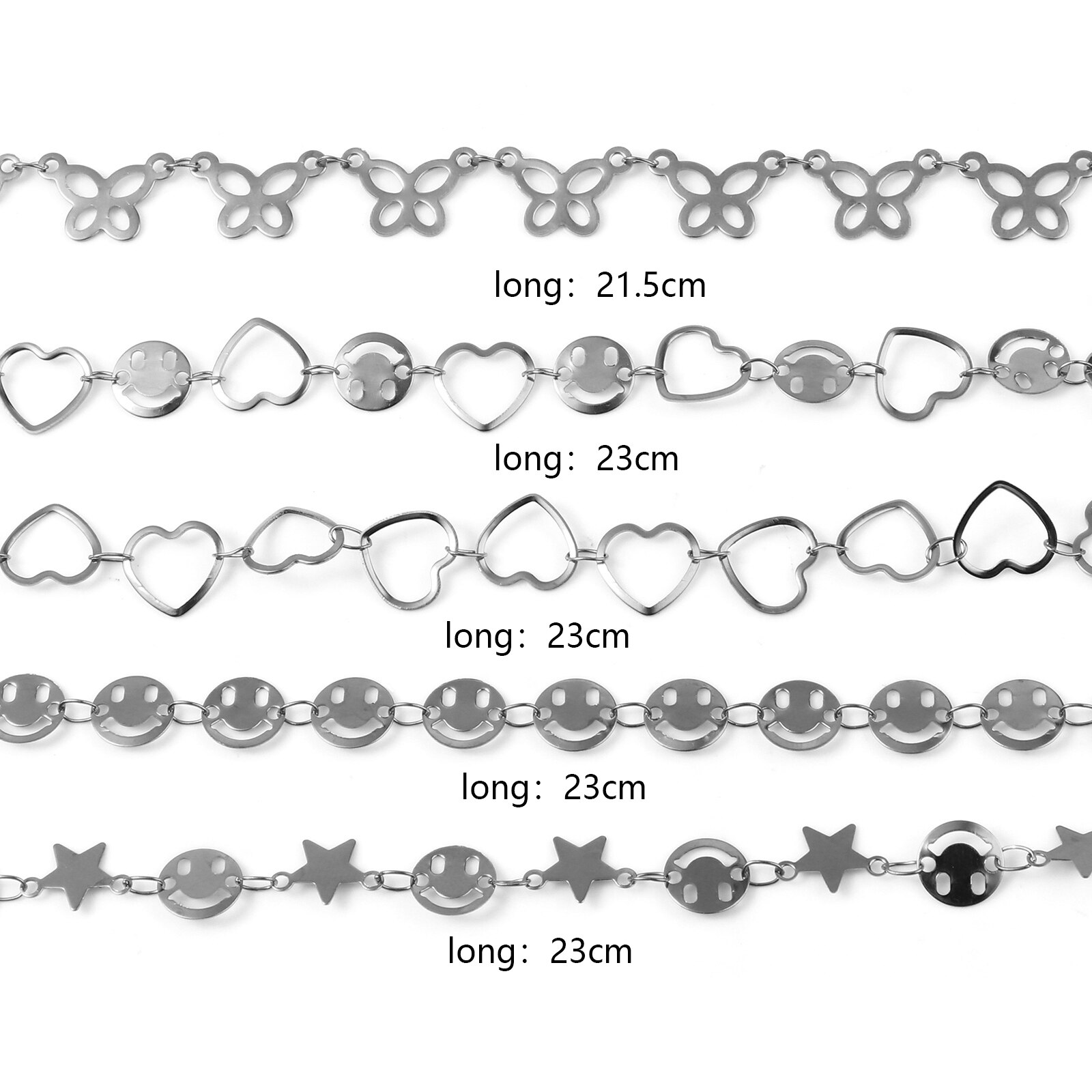 1 Pc Rvs Enkelbandje Zilveren Kleur Hart Star Moon Connector Mode Armband Enkelbandje Voet Sieraden Voor Vrouwen 23Cm lange