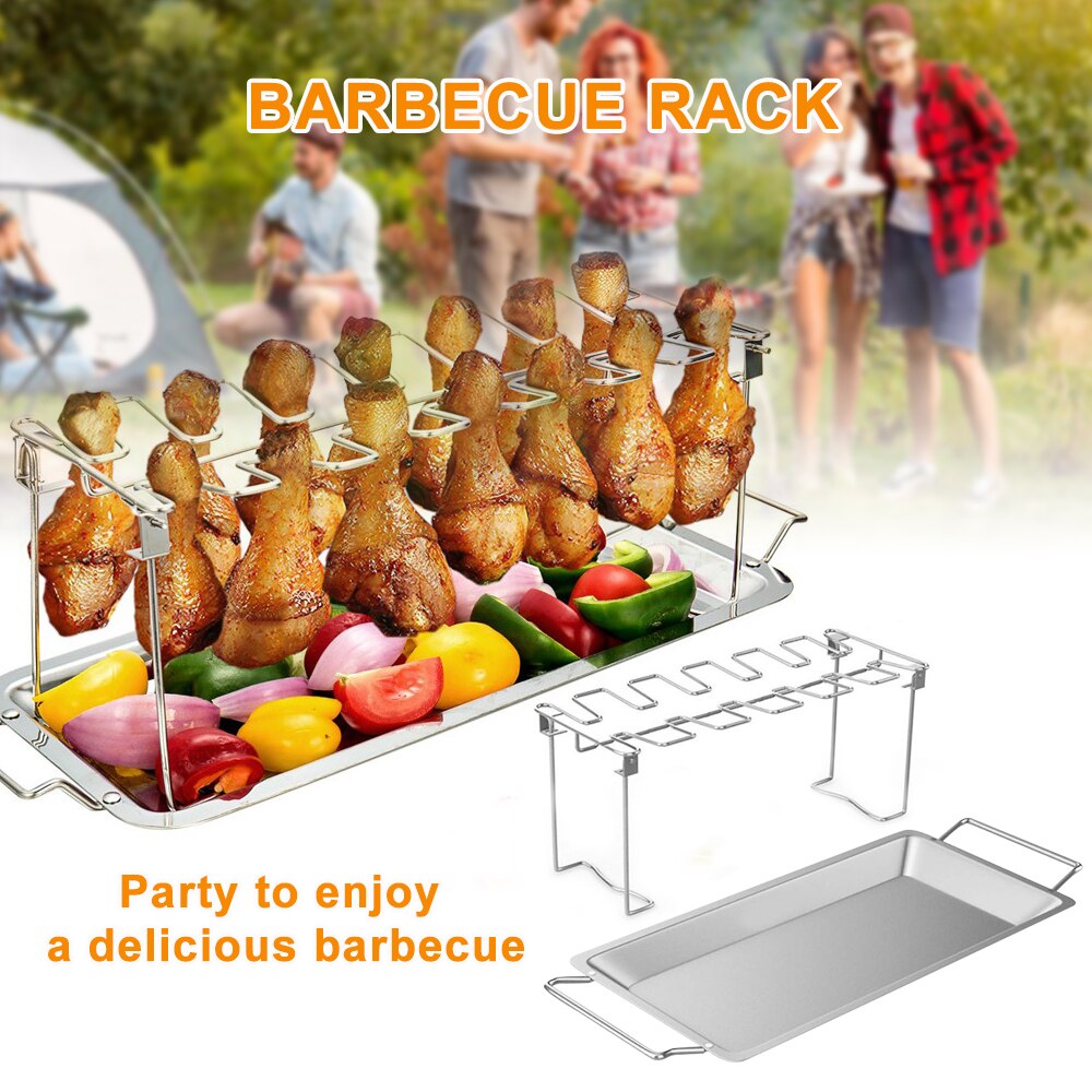 Stainless Steel Chicken Wing Leg Rack Holder Grill Rack with Drip Pan for BBQ Pan For Bbq Multi-purpose Chicken Leg Oven Grill 2