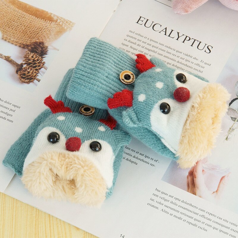Mitaines de renne de dessin animé pour enfants, hiver , Plus velours, gants tricotés pour bébés filles de 1 à 8 ans: Blue