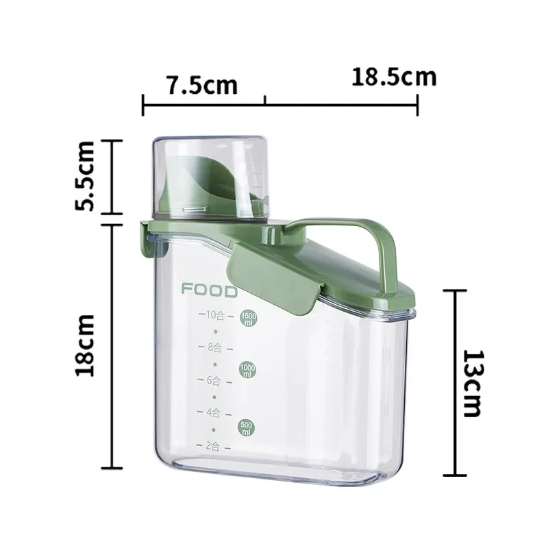 Grandes tasses doseuses à bec verseur pour céréales, stockage compact des aliments secs, transparent, laqué fl.oz, 1,5 l: Bleu