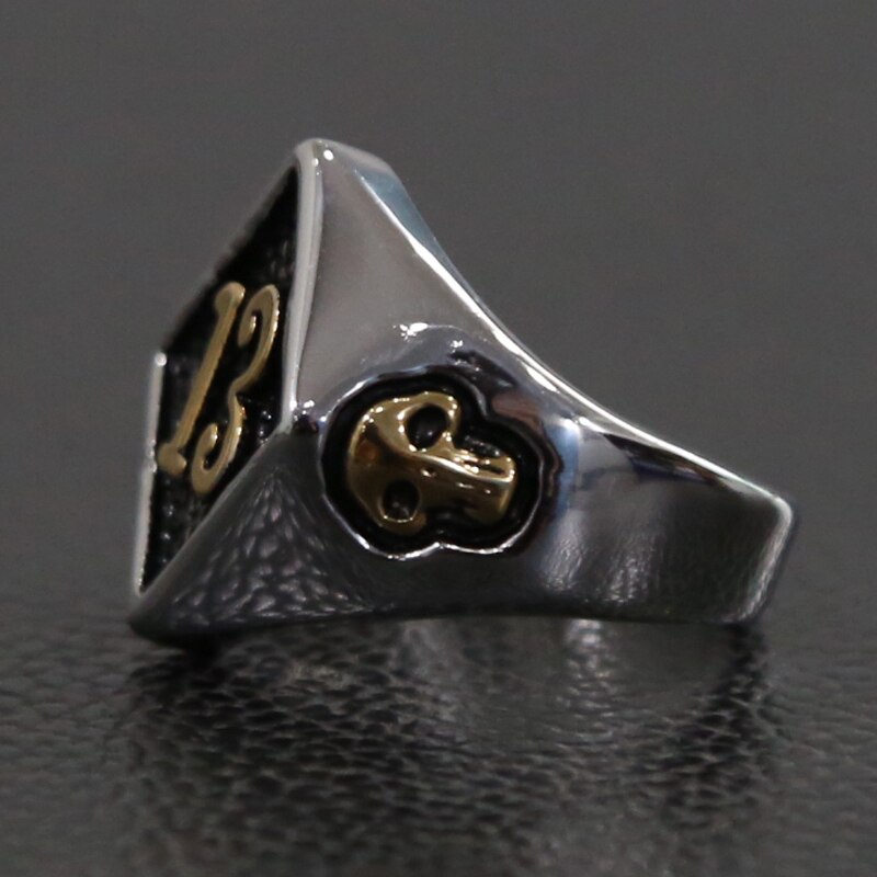 Coola män pojkar tur nummer 13 ring 316l rostfritt stål punk motor biker dödskalle ring man punk gothic smycken storlek 7-18