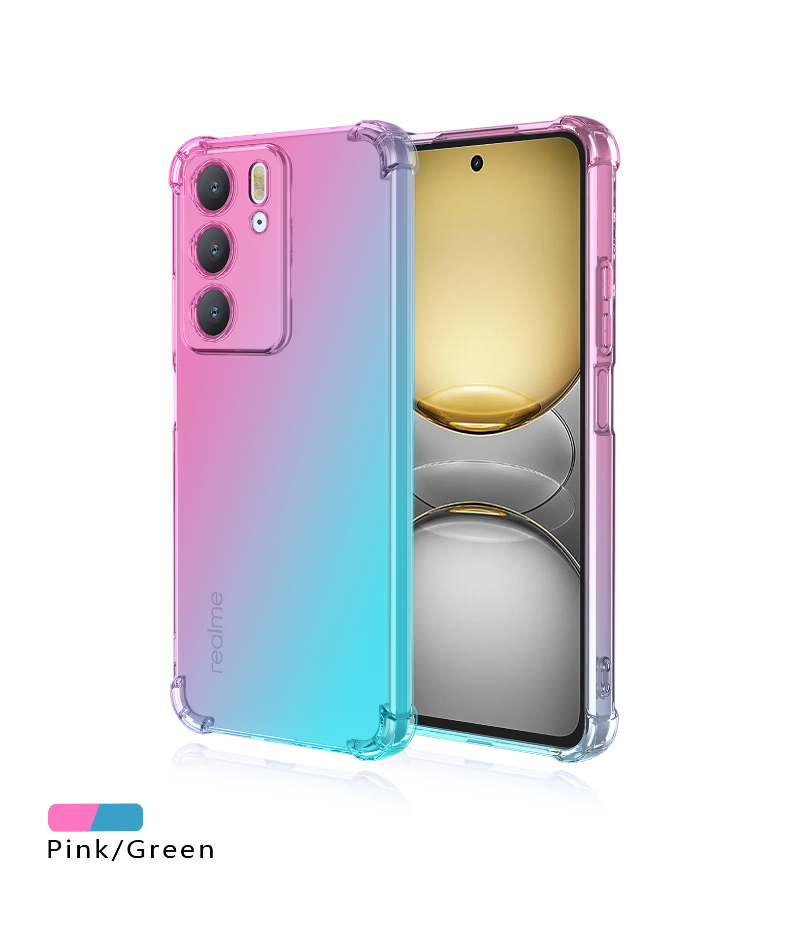 Coque Airbag en TPU dégradé antichoc pour Realme C75 4G, housse de protection, Coque Capa Fundas: Rose vert