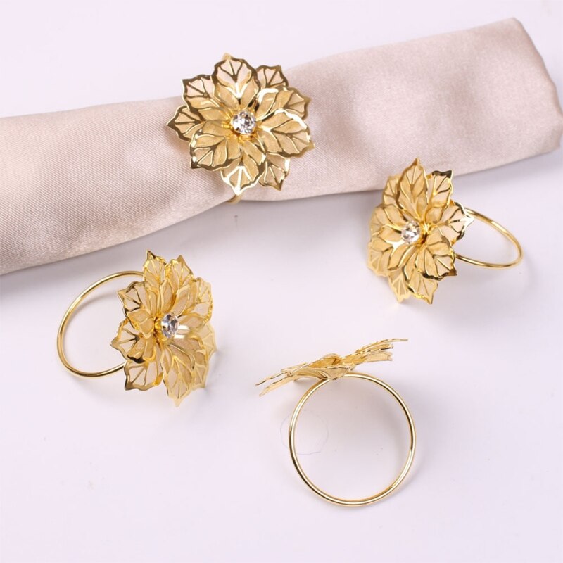 6 stykker legering serviettringer med hule blomster serviettholder utsmykning utsøkt servietter ringetone sett rhinestone thanksgivi