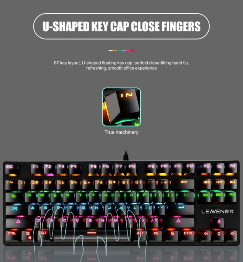 K550 Punk Mechanical Gaming Keyboard 87 Keys RGB LED Backlit Keyboard Wired Suspension Keycap Gaming Keyboard Dustproof For PC