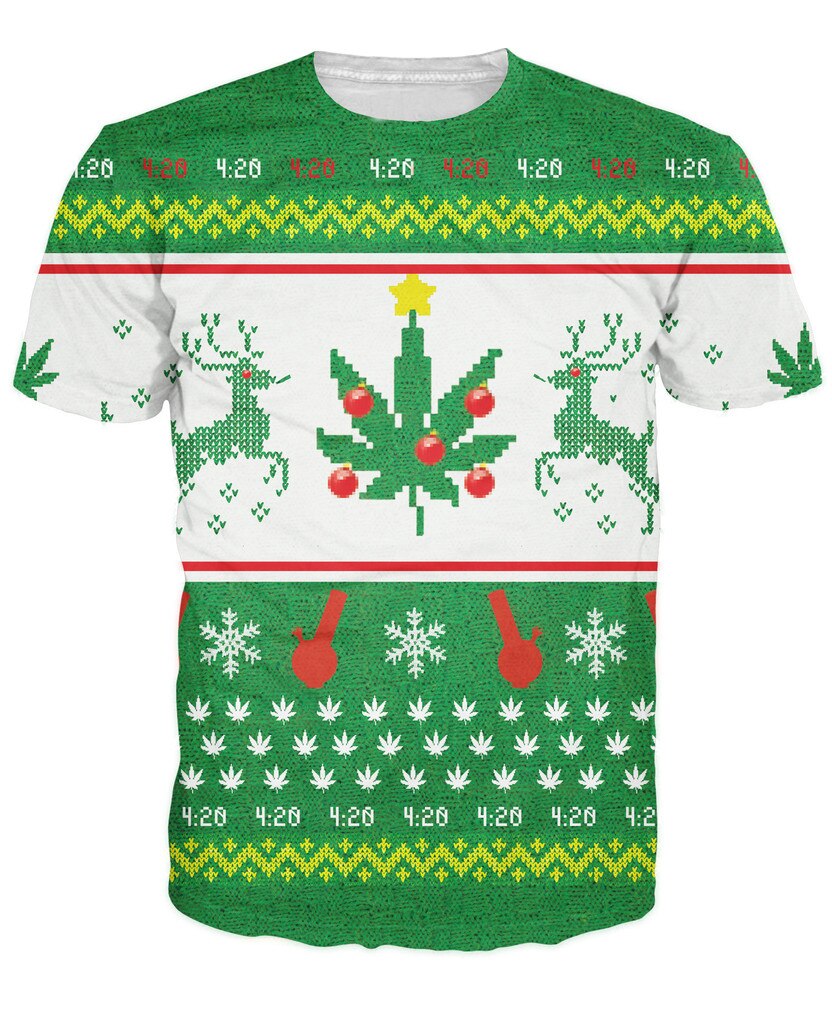 Merry Christmas T-Shirt Bongs And Leaves T Shirt Women Men 3d Printed Tshirt Outfits Tops Plus Size 5XL