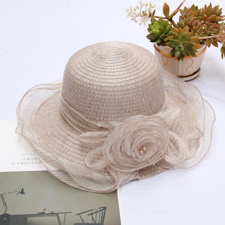 Chapeaux Vintage à fleurs de mariée, accessoires de mariage élégants, chapeaux en Organza pour femmes, Occasion formelle: 005
