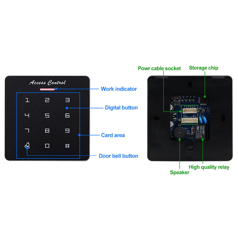 -DC12V Electronic Access Control Keypad RFID Card Reader Access Controller with Door Bell Backlight for Door Security Lock Sy