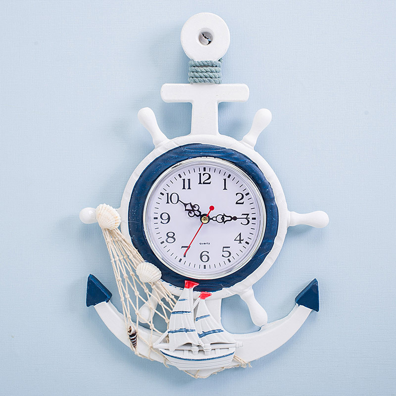 Horloge murale européenne Style marin horloge bois horloge suspendue temps pour la maison bébé chambre décoration navigation bateau ancre: A